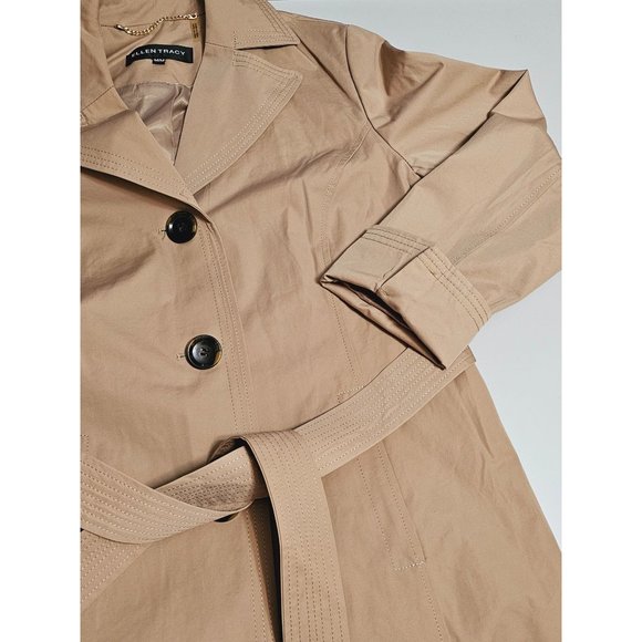 Women's Ellen Tracy short Belted trench coat size medium button close new - Picture 3 of 10